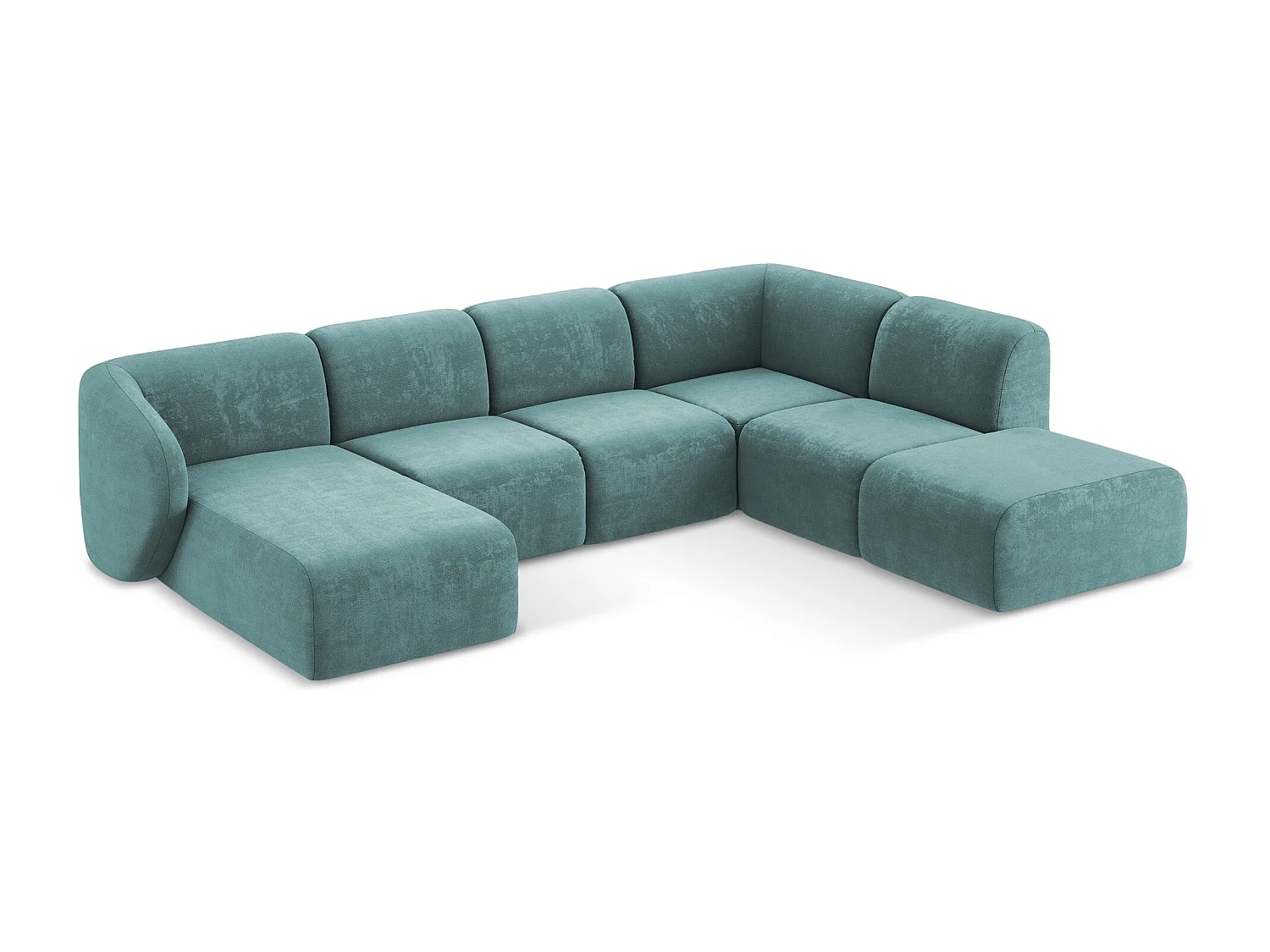 Canapé panoramique 5 places droit en tissu chenille - jeans - LANI