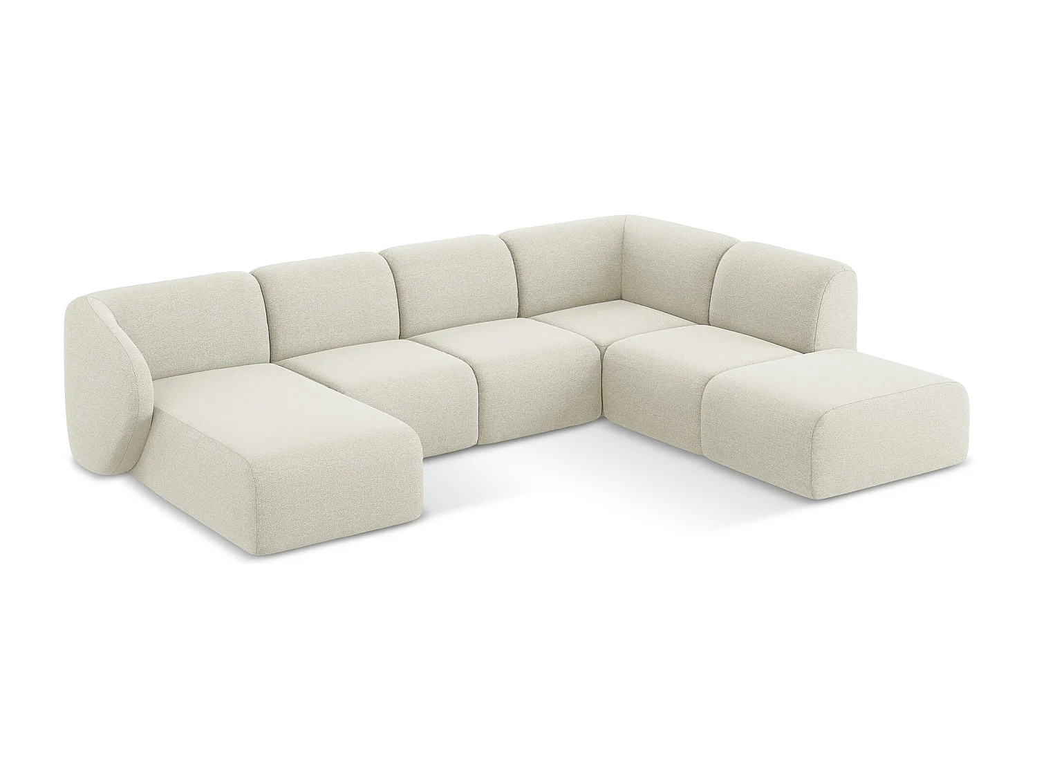 Sofa panoramiczna prawa - z tkaniny bouclé - piaskowy - LANI