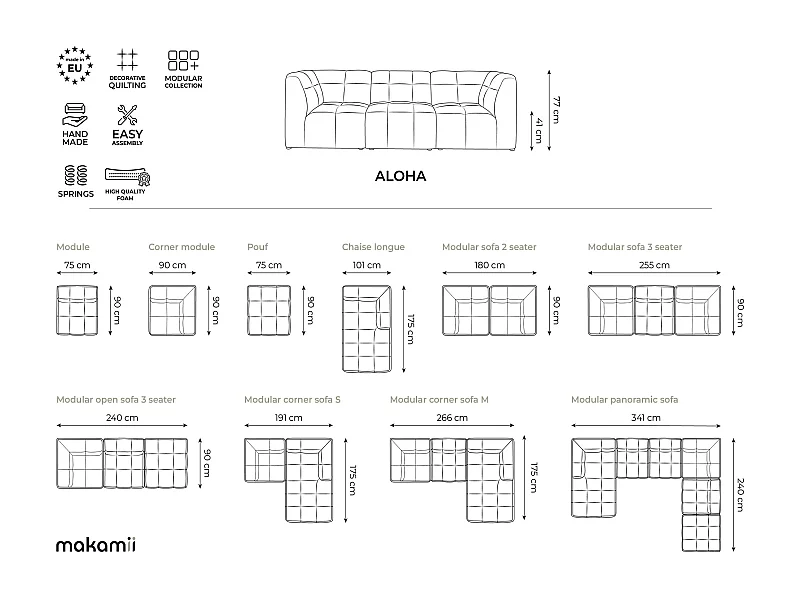 Modulaire hoekbank rechts van zilver bouclé - ALOHA