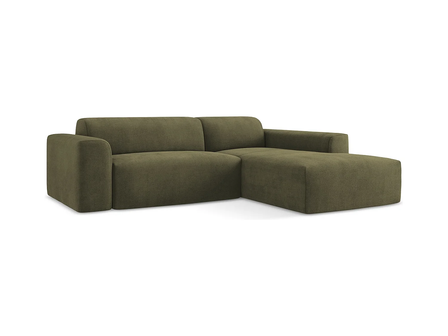 Canapé d'angle 3 places modulaire droit en tissu texturé - olive - KELI