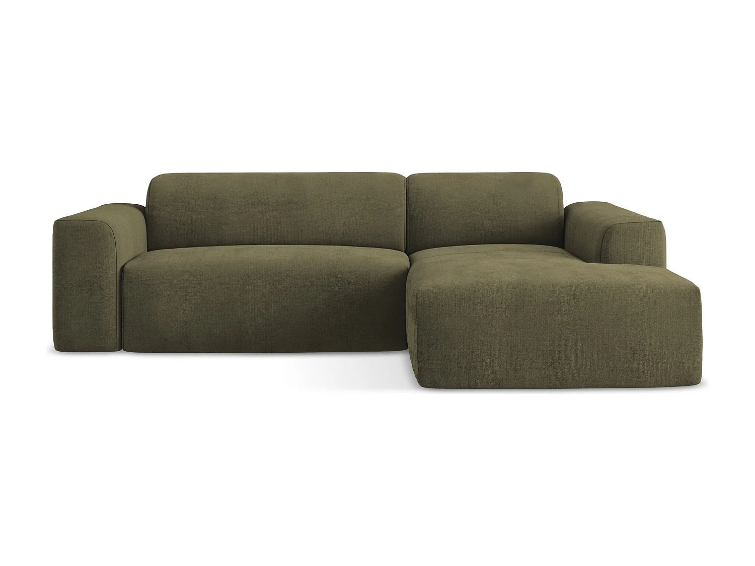 Canapé d'angle 3 places modulaire droit en tissu texturé - olive - KELI