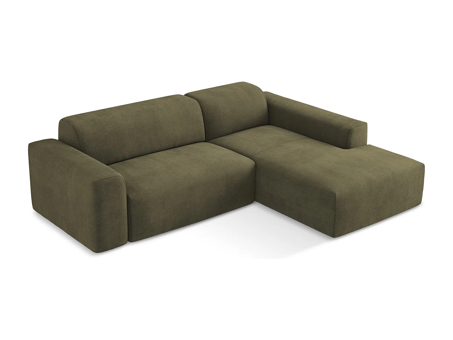 Canapé d'angle 3 places modulaire droit en tissu texturé - olive - KELI