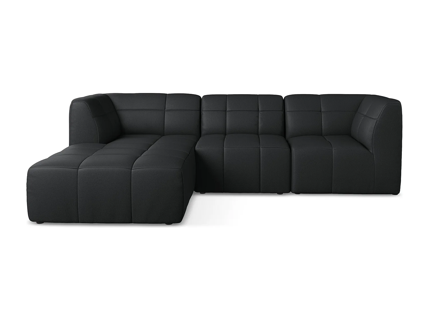 Sofá de canto modular esquerdo 3 lugares em couro sintético preto - ALOHA