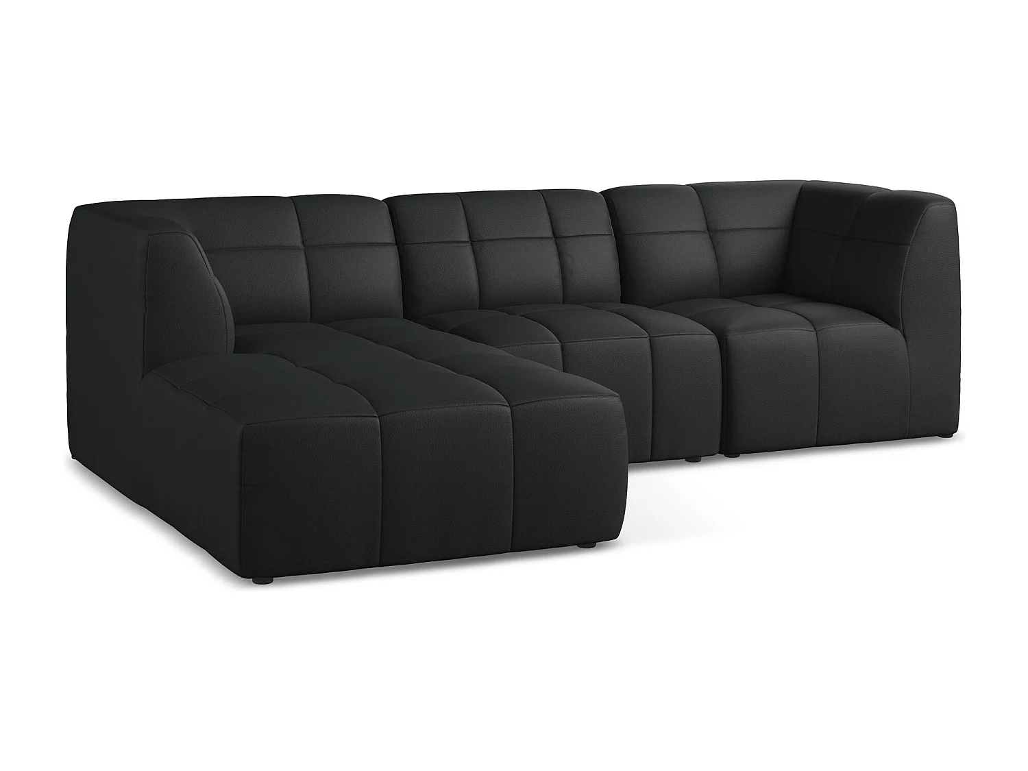 Sofá de canto modular esquerdo 3 lugares em couro sintético preto - ALOHA