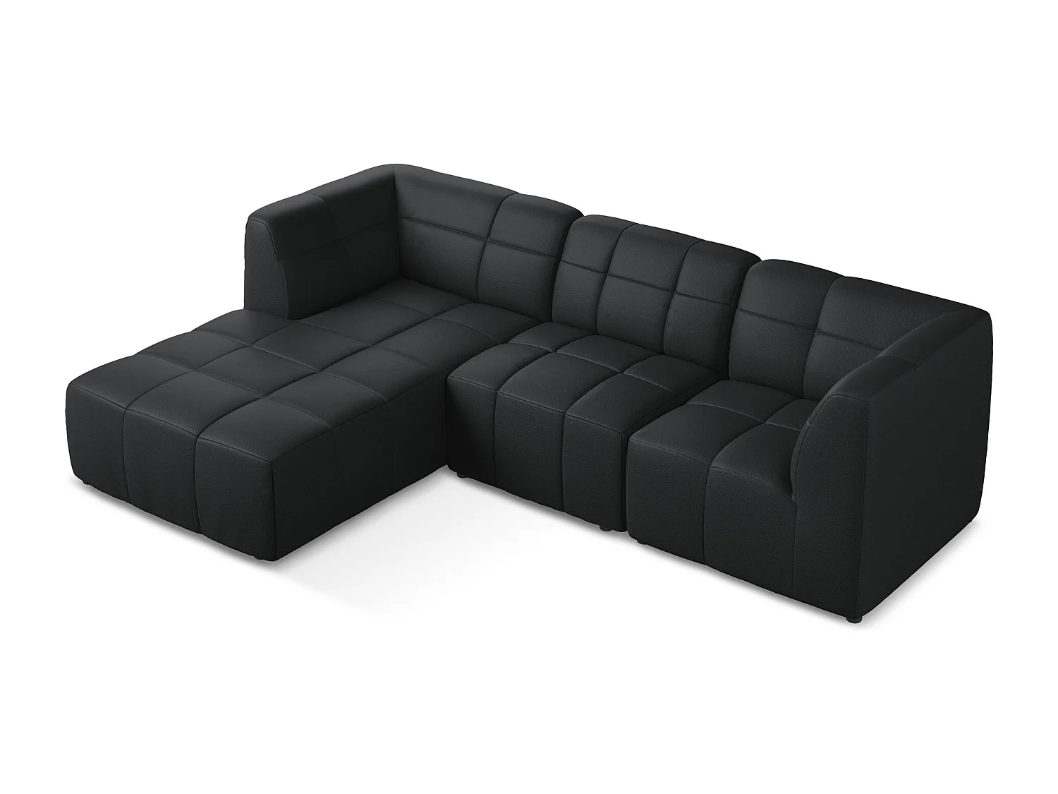 Sofá de canto modular esquerdo 3 lugares em couro sintético preto - ALOHA