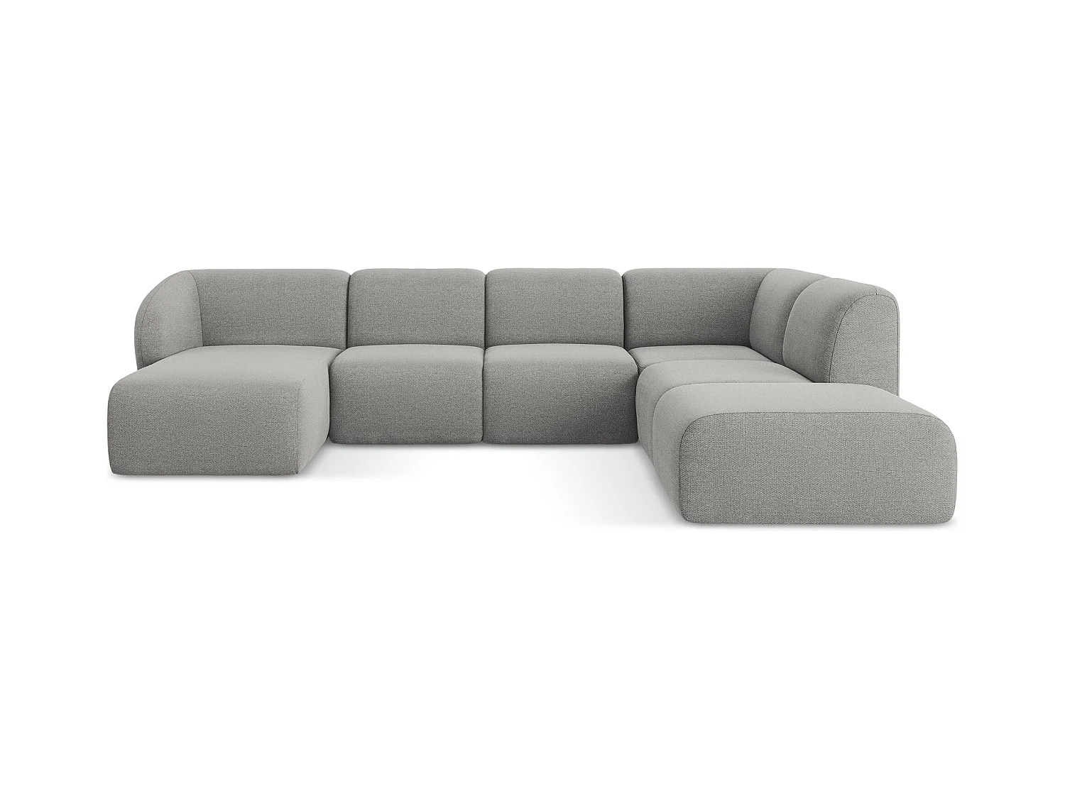 Sofa panoramiczna prawa - z tkaniny bouclé - jasny szary - LANI