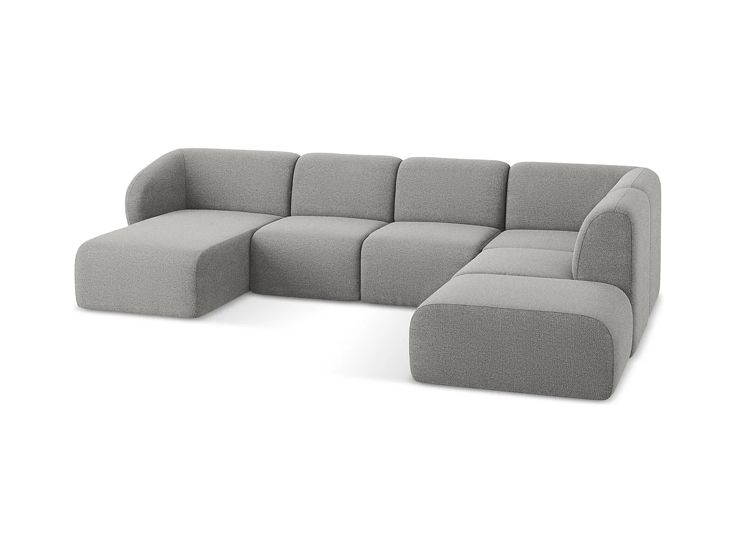 Sofa panoramiczna prawa - z tkaniny bouclé - jasny szary - LANI