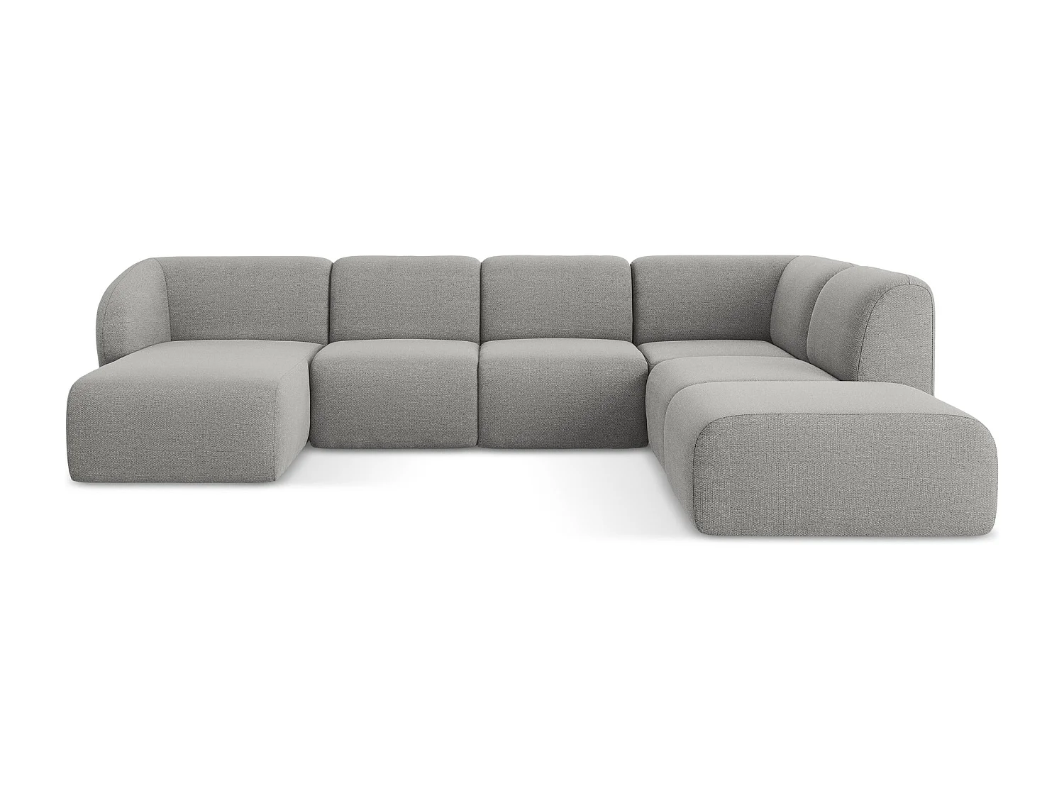 Canapé panoramique 5 places droit en tissu bouclette - gris clair - LANI