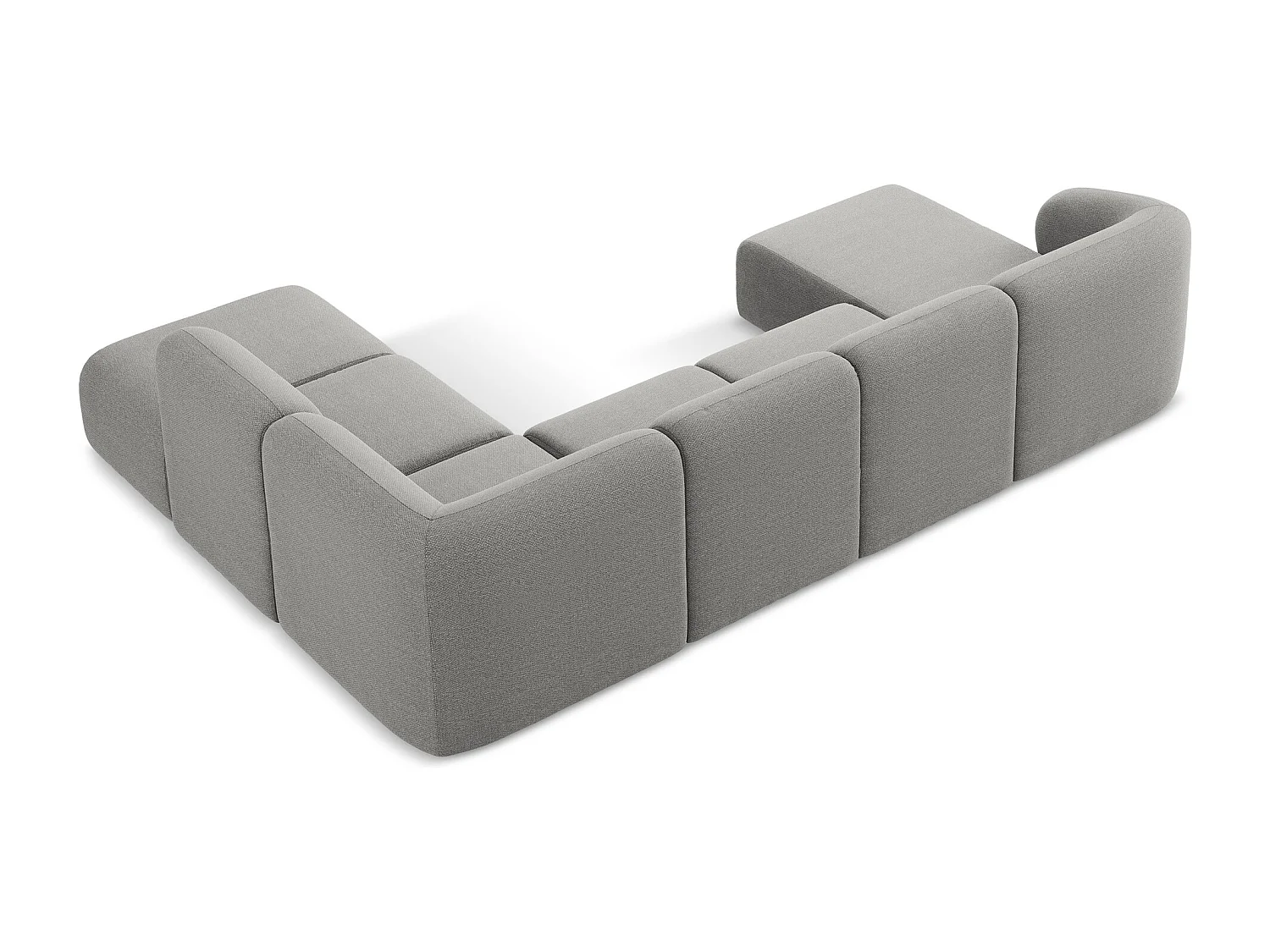 Canapé panoramique 5 places droit en tissu bouclette - gris clair - LANI