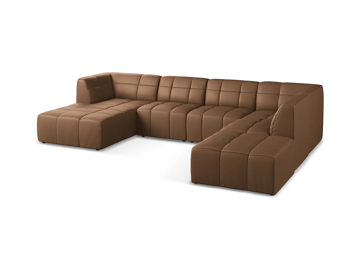 Panoramische hoekbank van chocolade kunstleer - ALOHA
