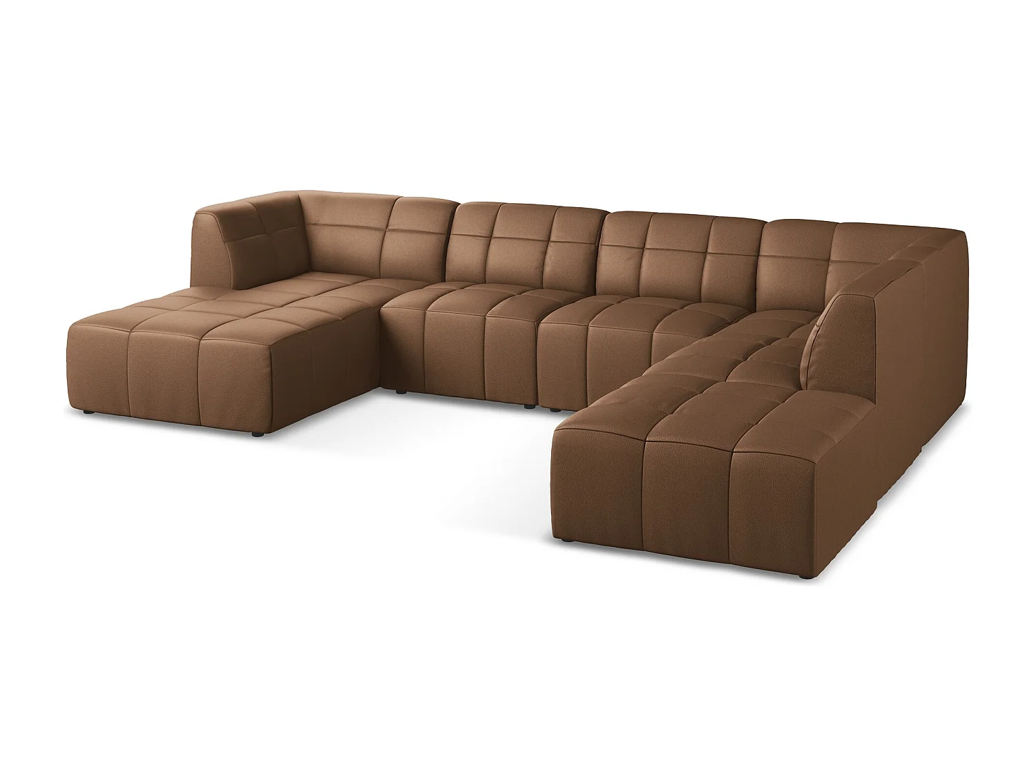 Sofá de canto panorâmico 5 lugares em couro sintético chocolate - ALOHA