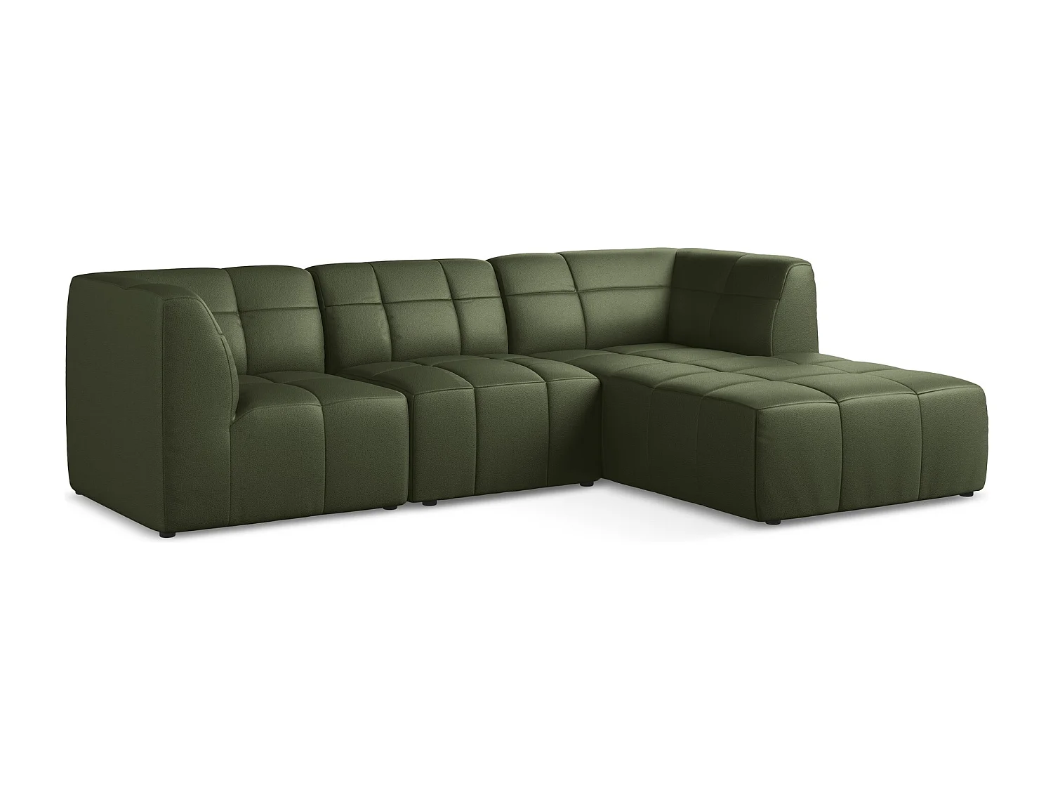 Sofá de canto modular direito 3 lugares em couro sintético verde - ALOHA