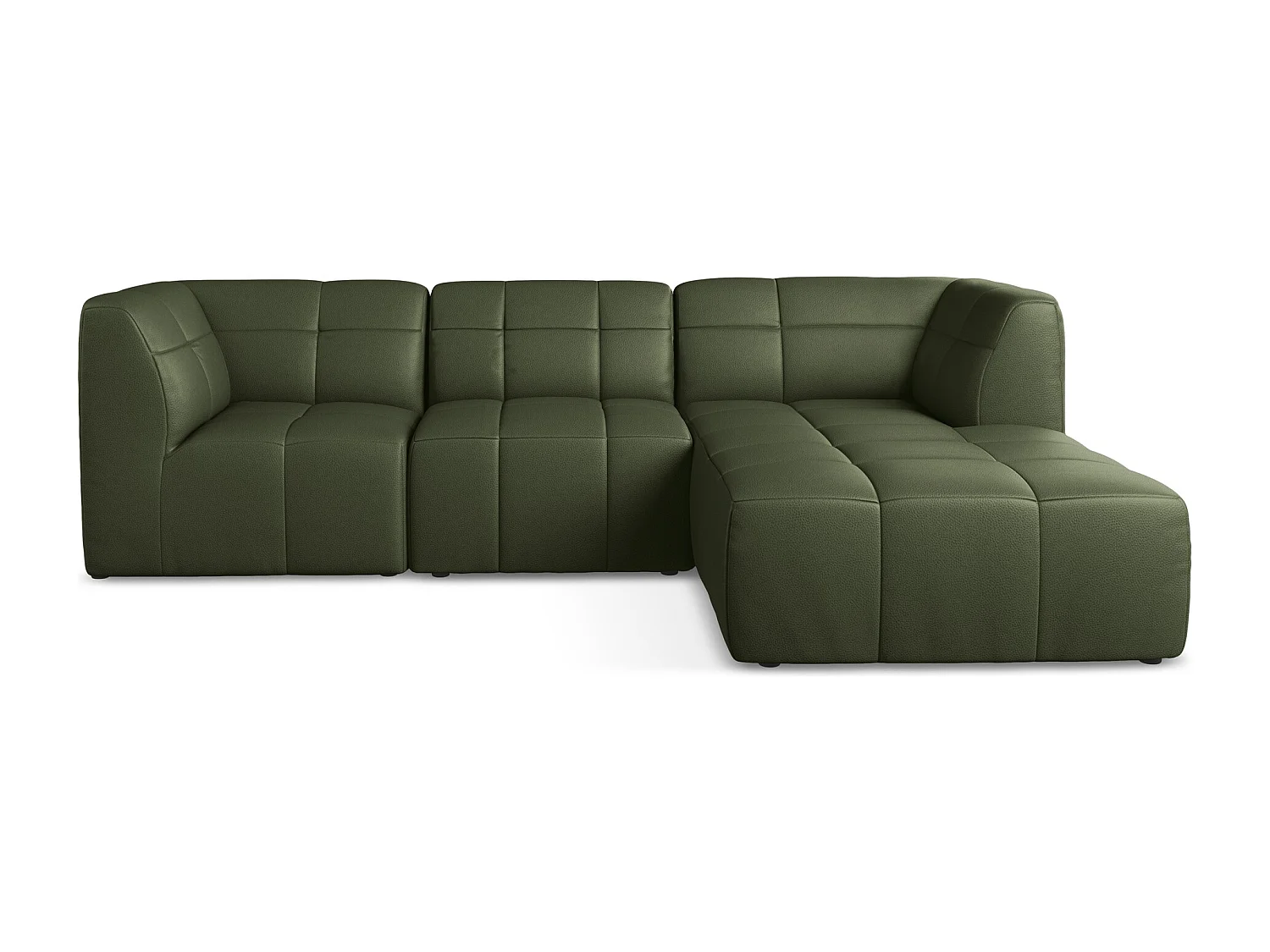 Sofá de canto modular direito 3 lugares em couro sintético verde - ALOHA