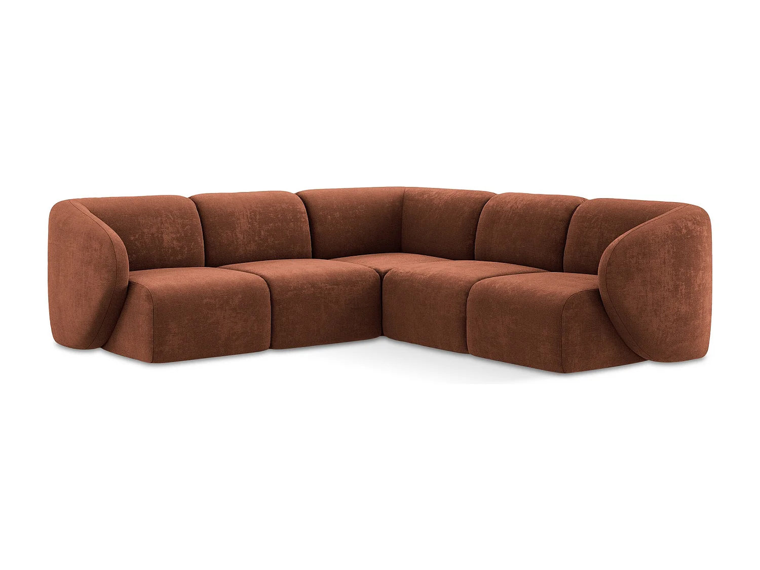 Sofá de canto modular 4 lugares em tecido chenille terracota - LANI