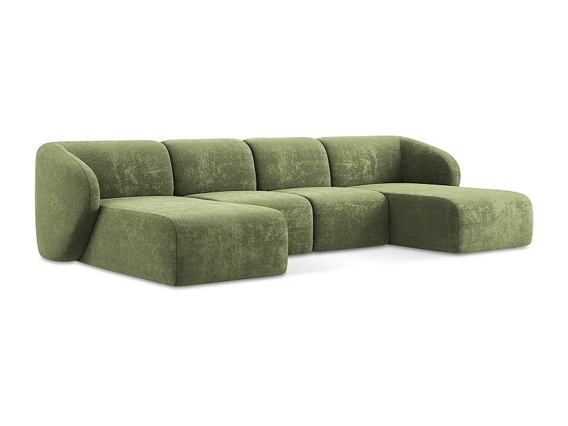 Sofa panoramiczna - z tkaniny szenilowej - zielony - LANI