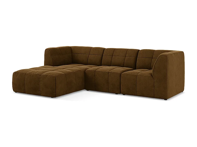 3-Sitzer Modulares Ecksofa - Ecke Links - Samt - Senf - ALOHA