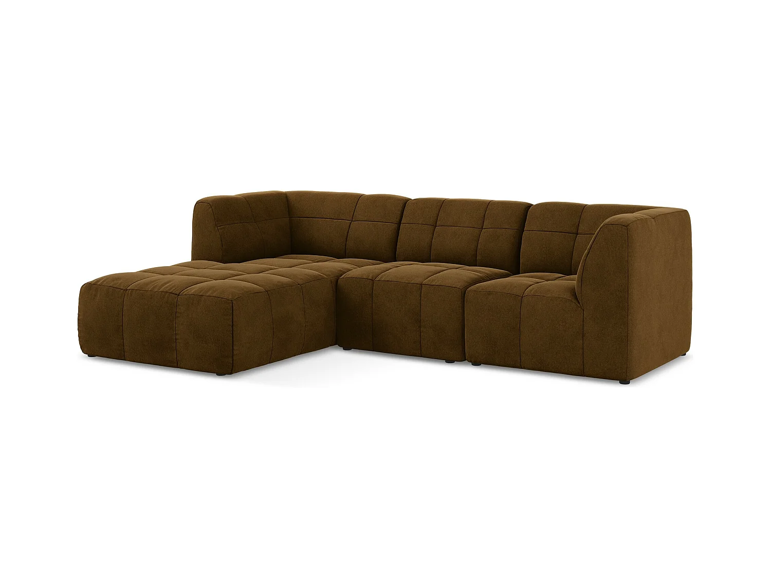 3-Sitzer Modulares Ecksofa - Ecke Links - Samt - Senf - ALOHA