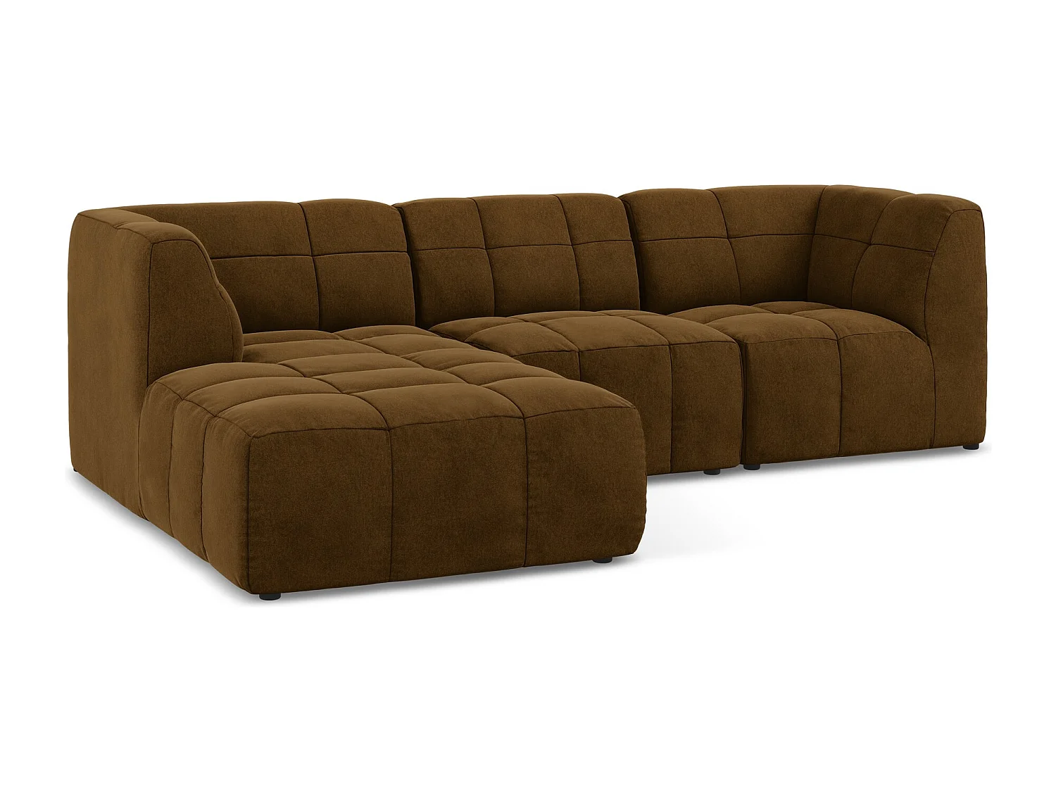 Modulaire hoekbank links van mosterdgeel velours - ALOHA