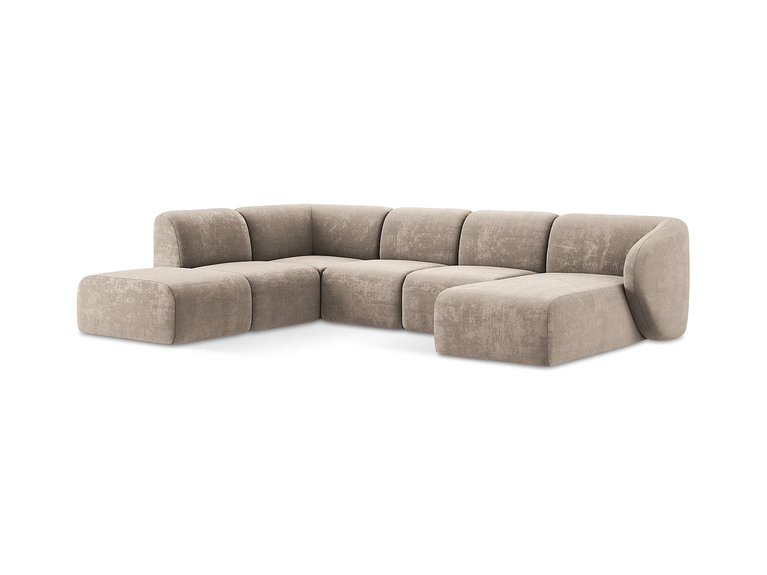 Panoramische hoekbank links van donkerbeige chenille stof - LANI