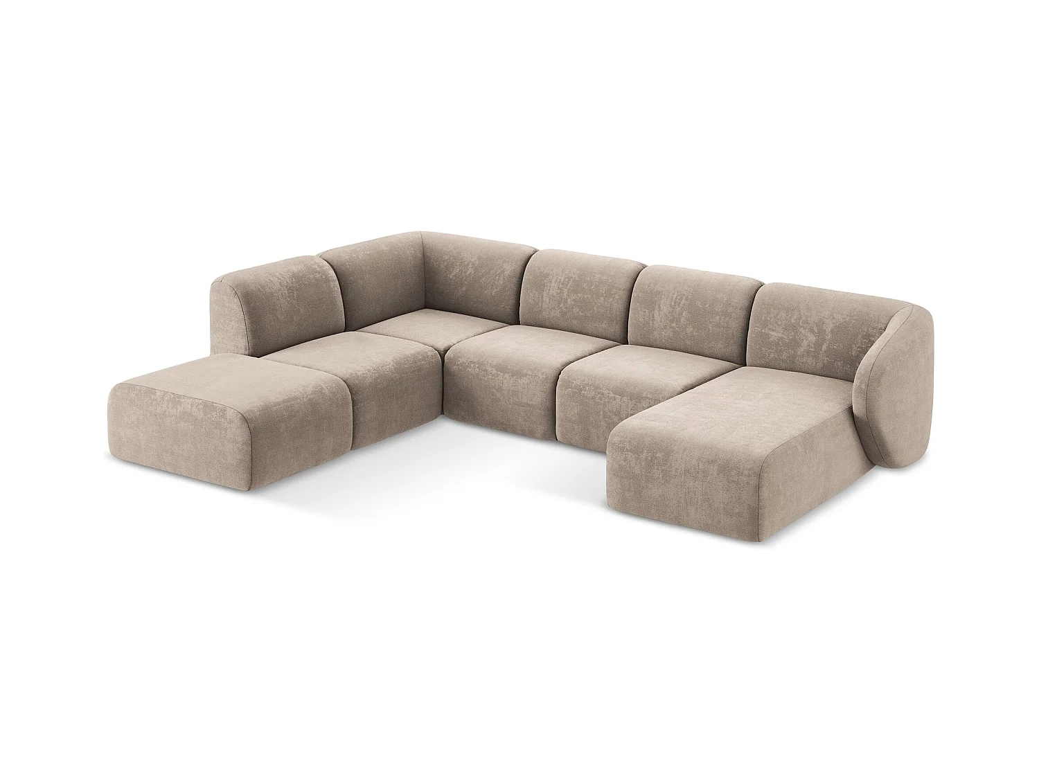Panoramische hoekbank links van donkerbeige chenille stof - LANI