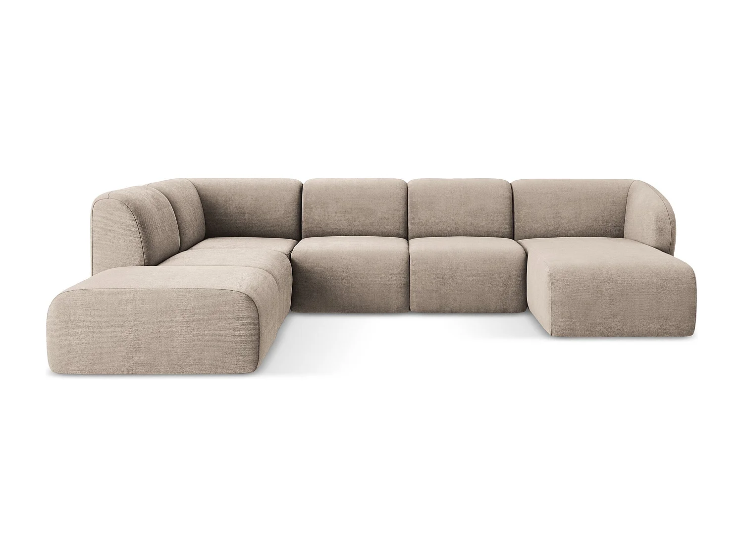 Canapé panoramique 5 places gauche en tissu chenille - beige foncé - LANI