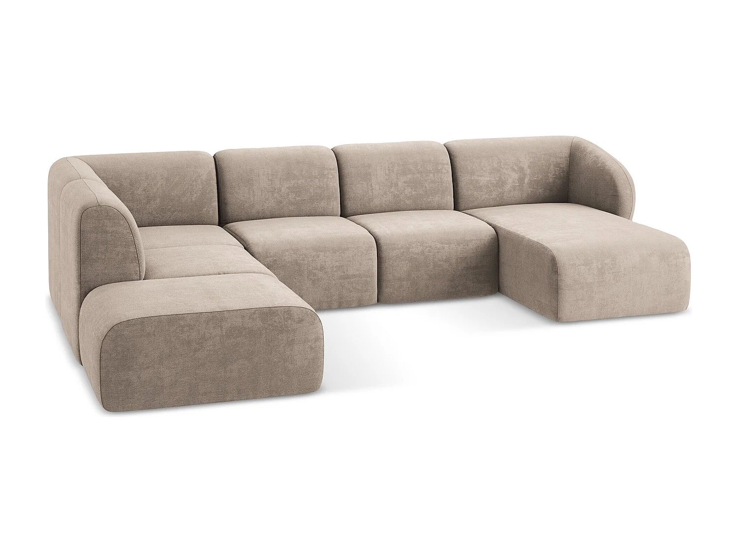 Canapé panoramique 5 places gauche en tissu chenille - beige foncé - LANI