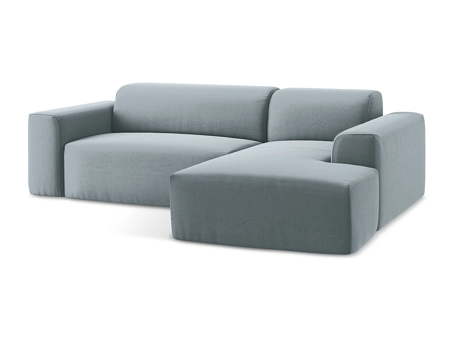 Canapé d'angle 3 places modulaire droit en velours - bleu clair - KELI