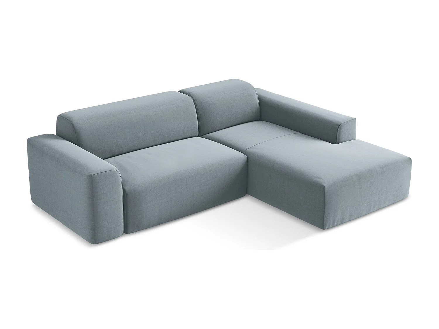 Canapé d'angle 3 places modulaire droit en velours - bleu clair - KELI