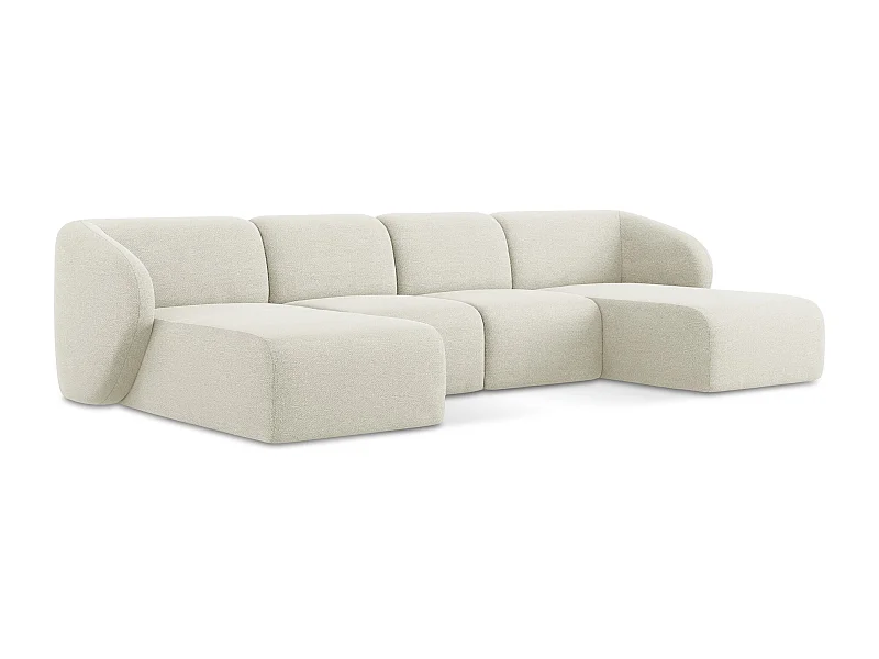 Canapé panoramique 4 places en tissu bouclette - sable - LANI