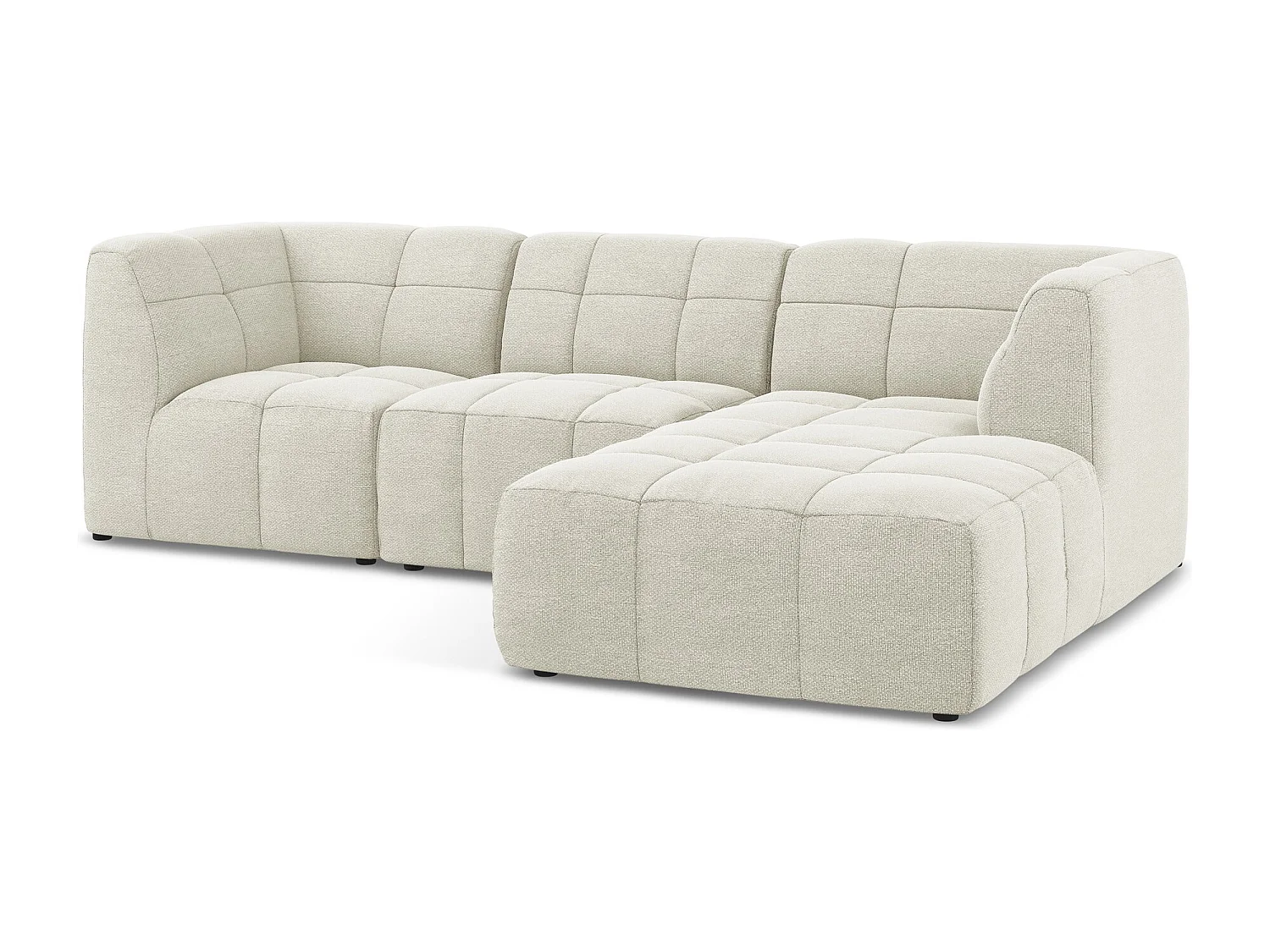 Canapé d'angle 3 places modulaire droit en tissu bouclette - sable - ALOHA