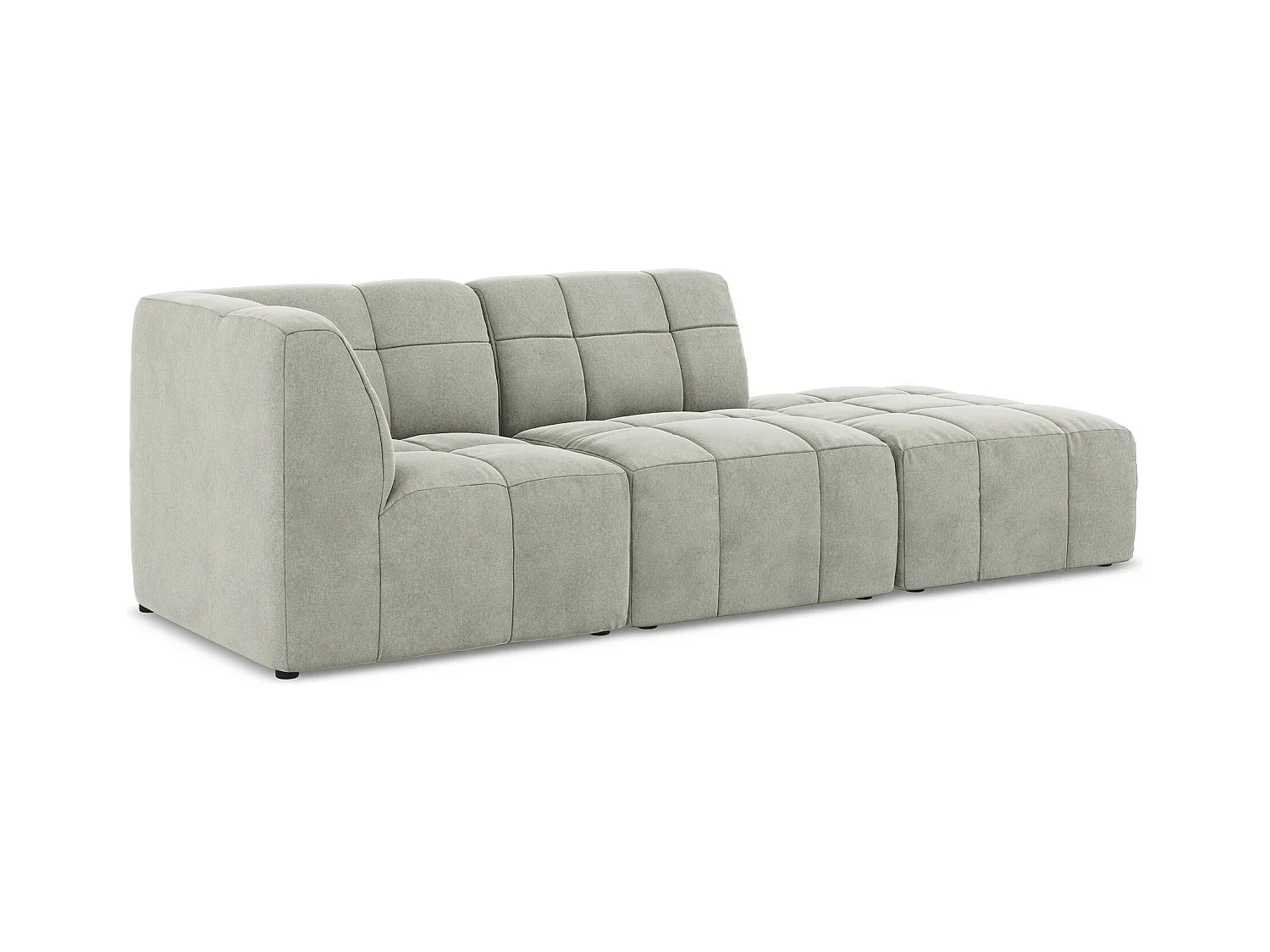 Canapé d'angle 3 places modulaire droit en velours - gris clair - ALOHA
