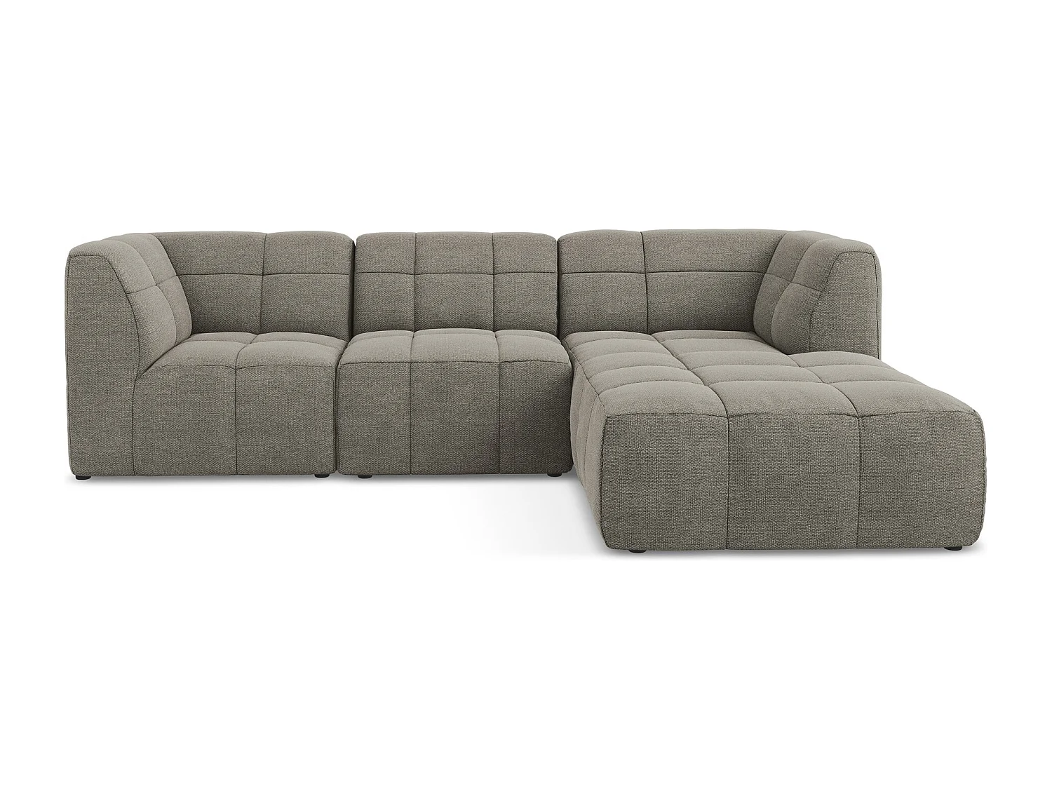 Canapé d'angle 3 places modulaire droit en tissu bouclette - gris - ALOHA