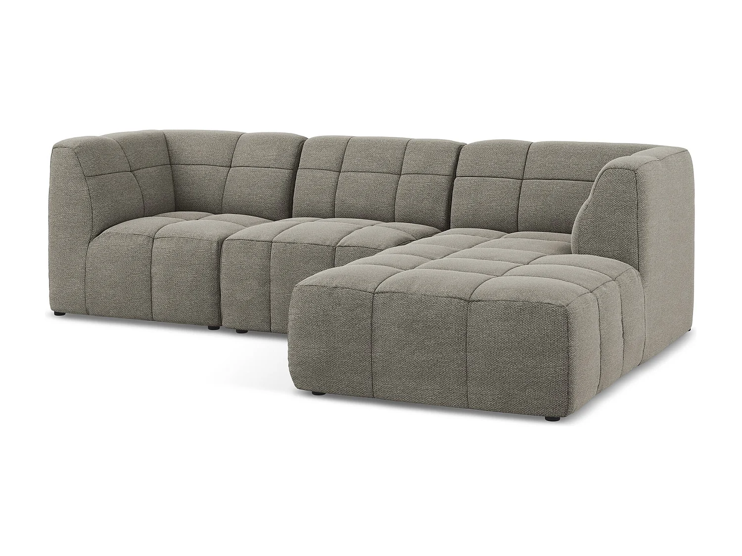 Canapé d'angle 3 places modulaire droit en tissu bouclette - gris - ALOHA