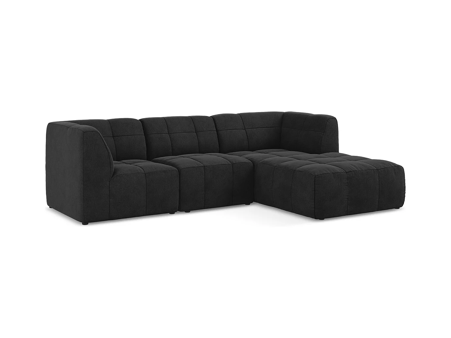 Canapé d'angle 3 places modulaire droit en velours - noir - ALOHA