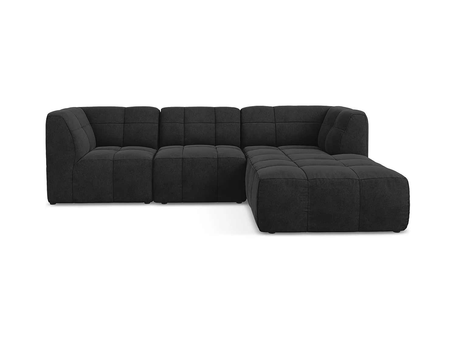 Canapé d'angle 3 places modulaire droit en velours - noir - ALOHA