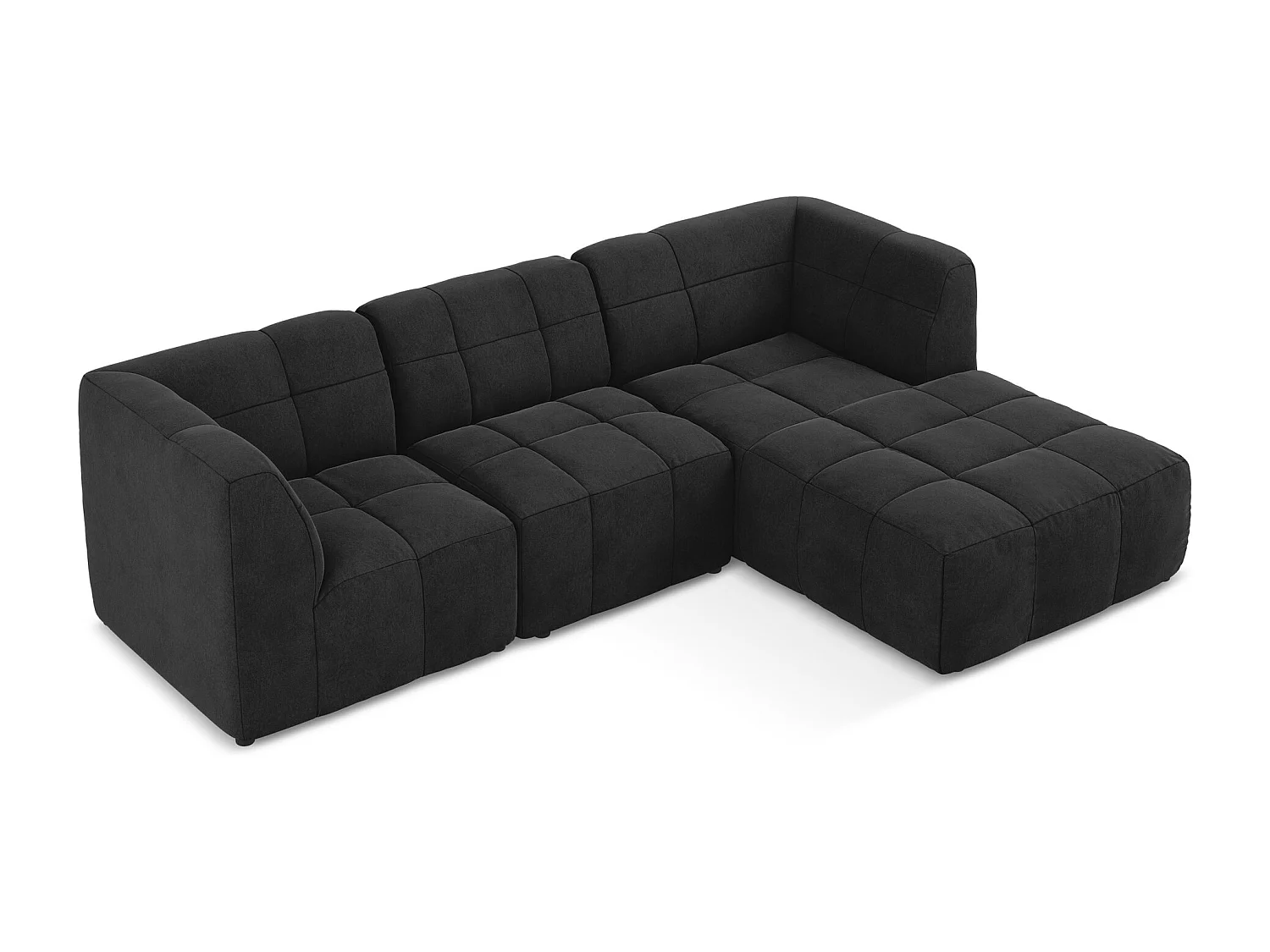 Canapé d'angle 3 places modulaire droit en velours - noir - ALOHA