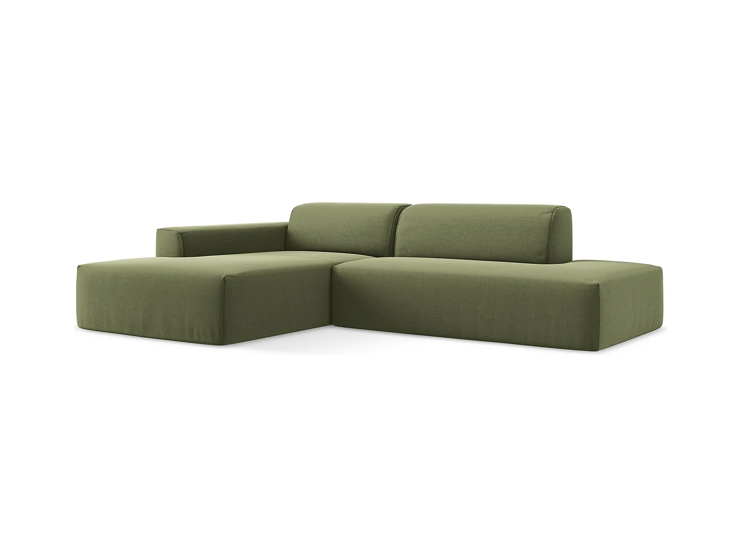 Canapé d'angle 3 places modulaire droit en velours - olive - KELI