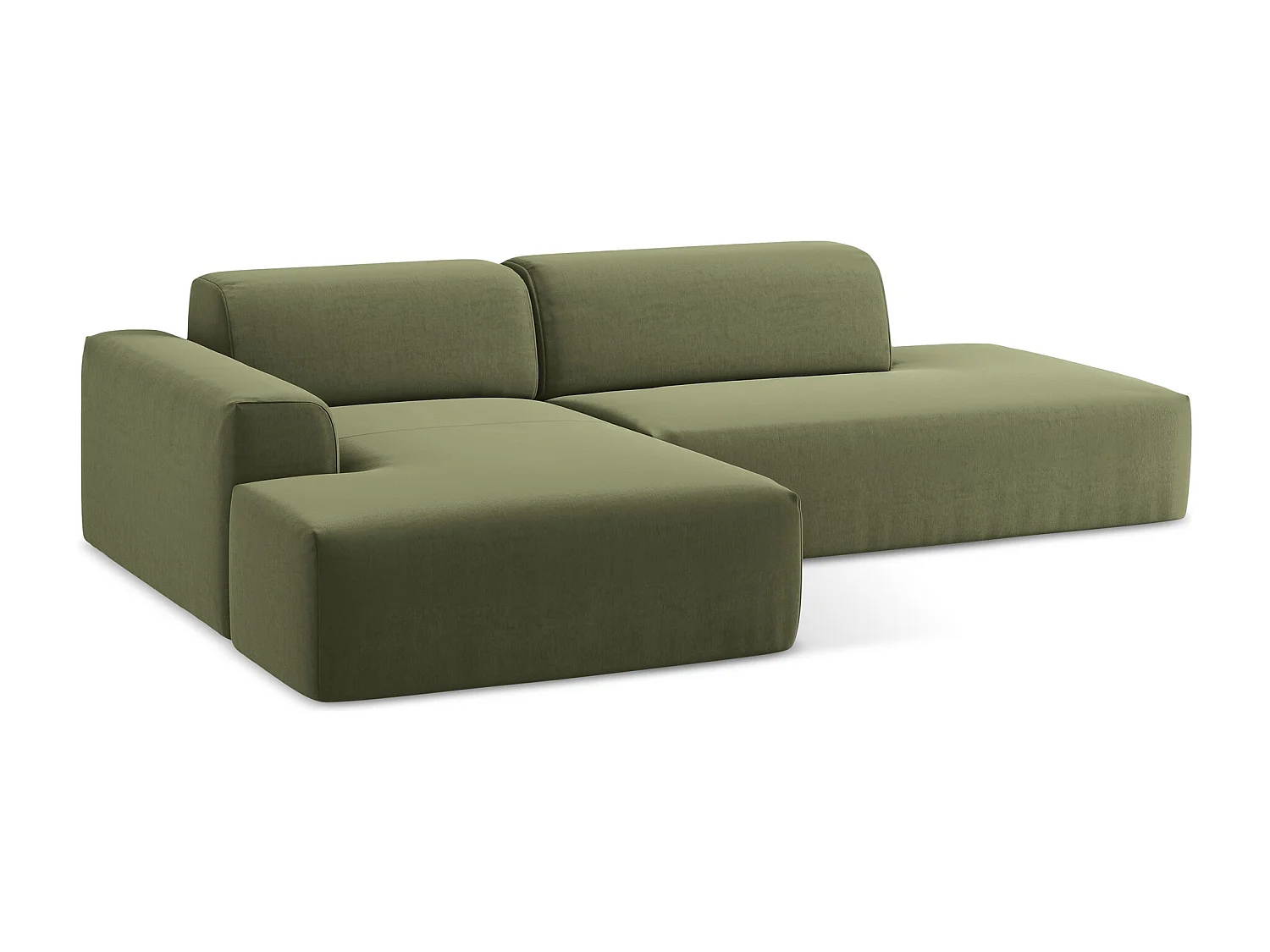 Canapé d'angle 3 places modulaire droit en velours - olive - KELI