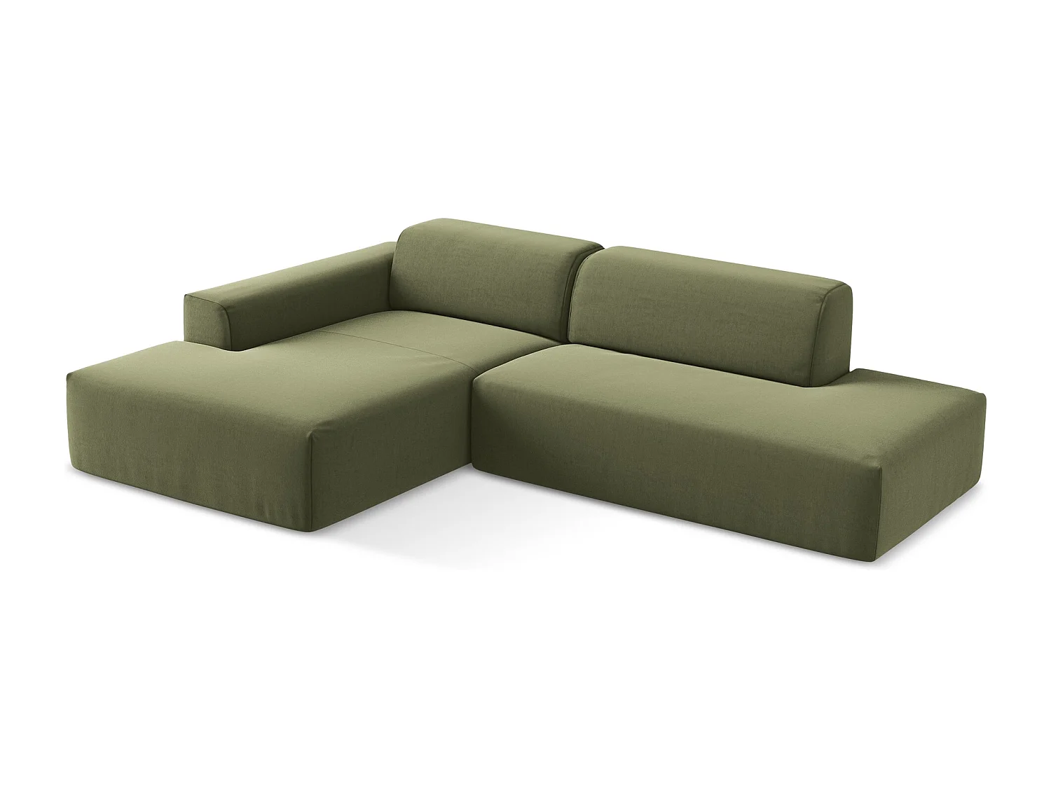 Canapé d'angle 3 places modulaire droit en velours - olive - KELI