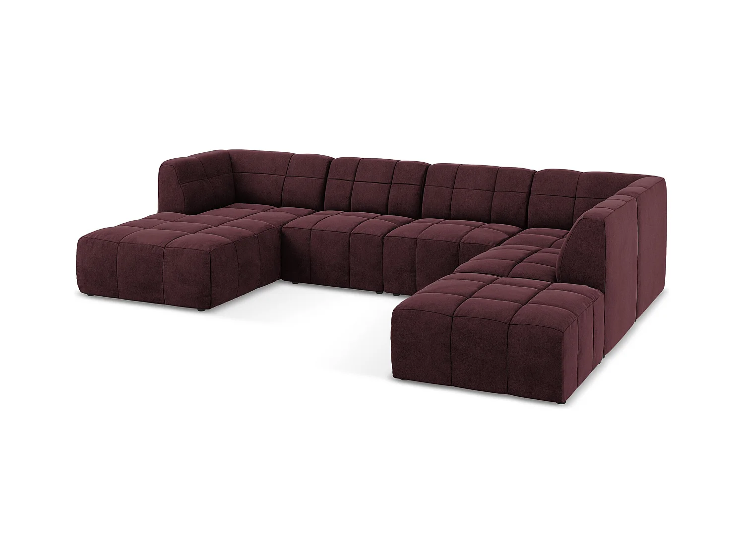 Panoramische hoekbank van bourgondië velours - ALOHA