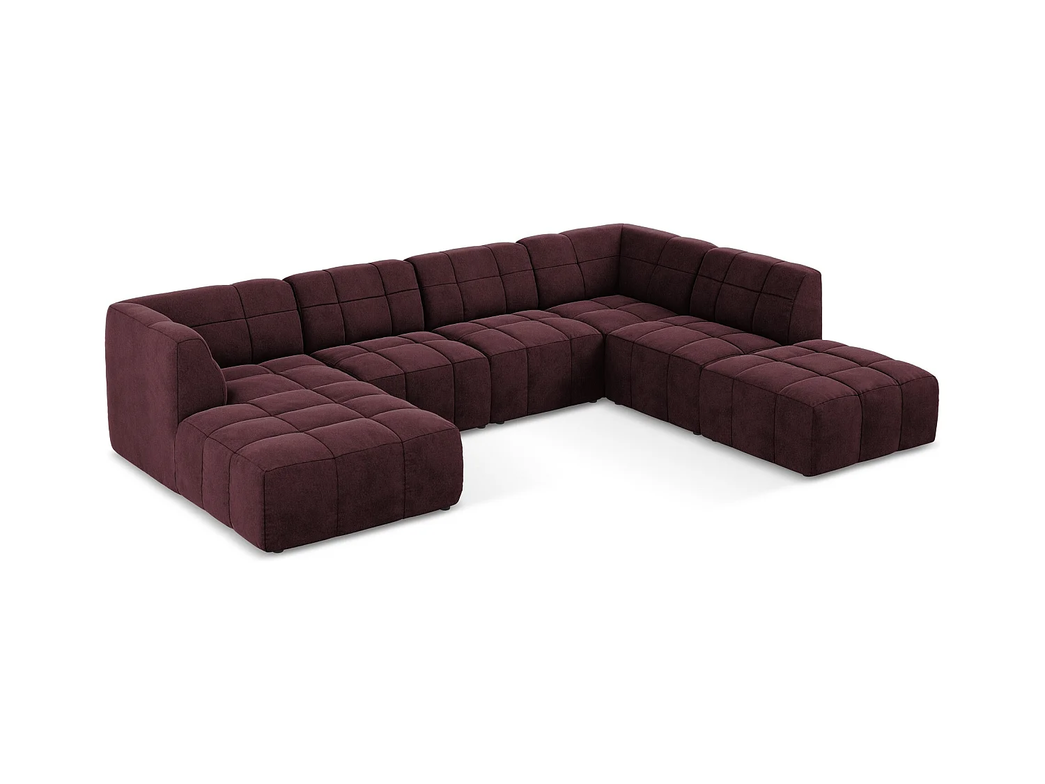 Panoramische hoekbank van bourgondië velours - ALOHA