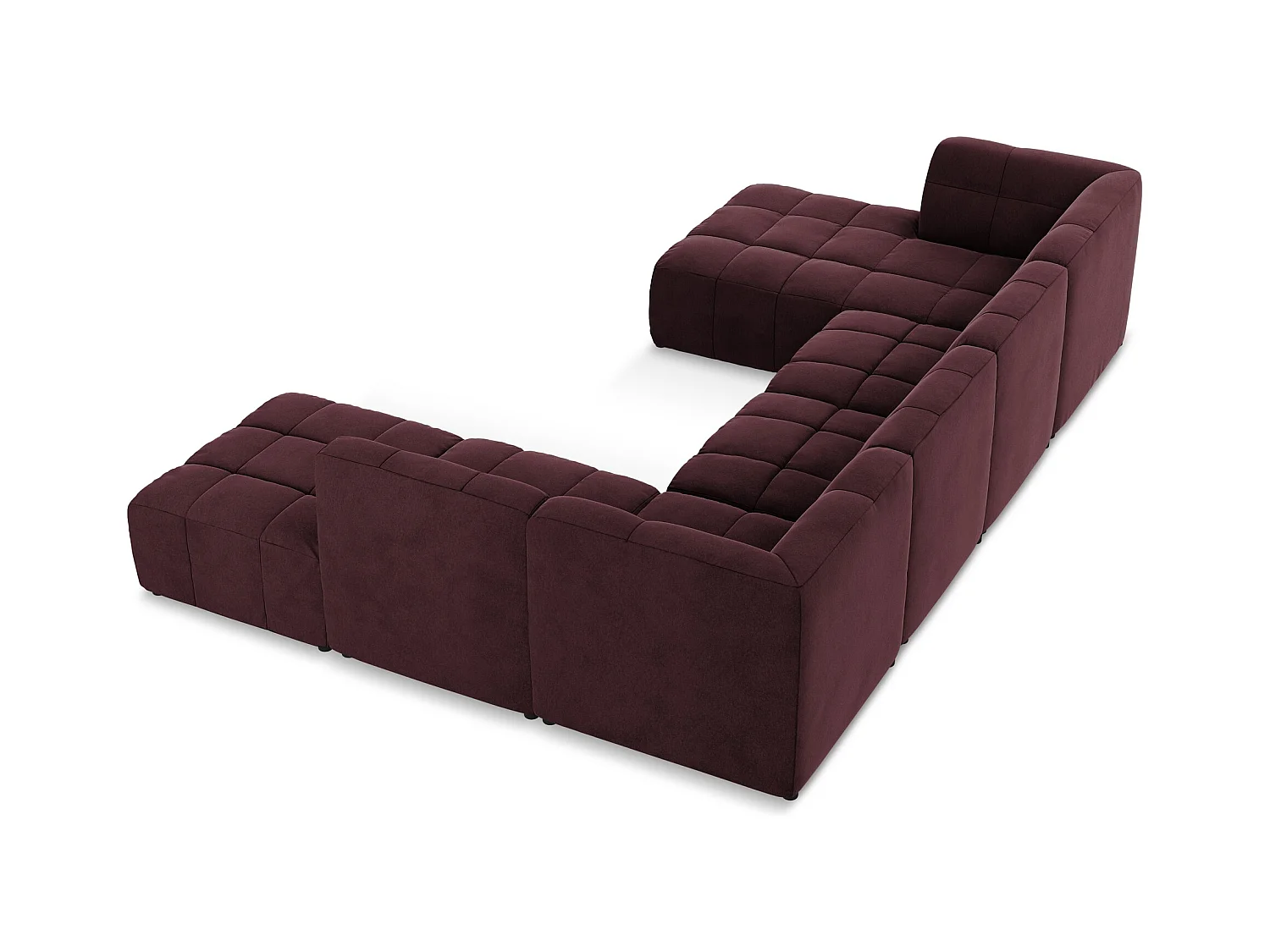 Panoramische hoekbank van bourgondië velours - ALOHA