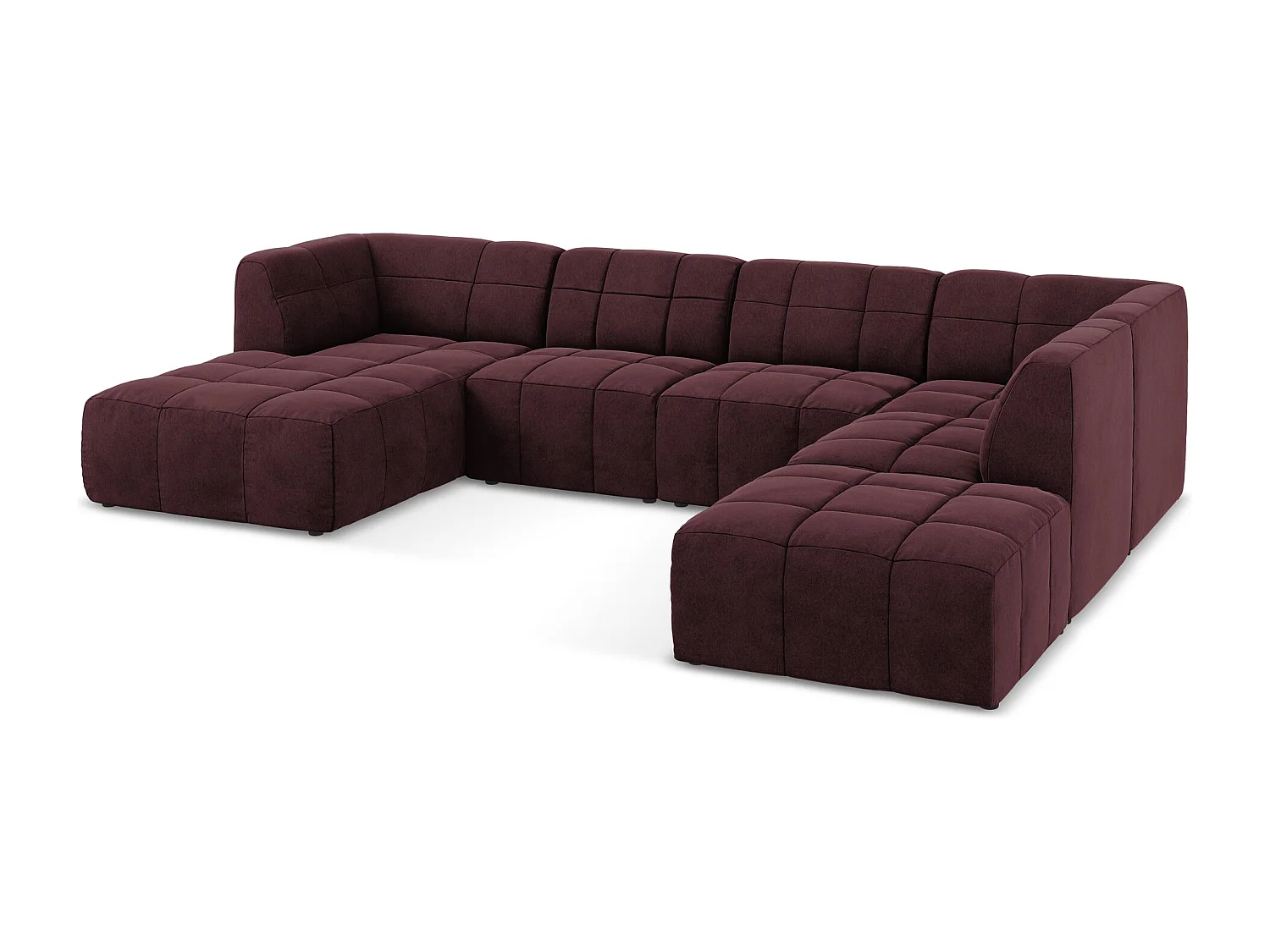 Canapé panoramique 5 places en velours - bourgogne - ALOHA
