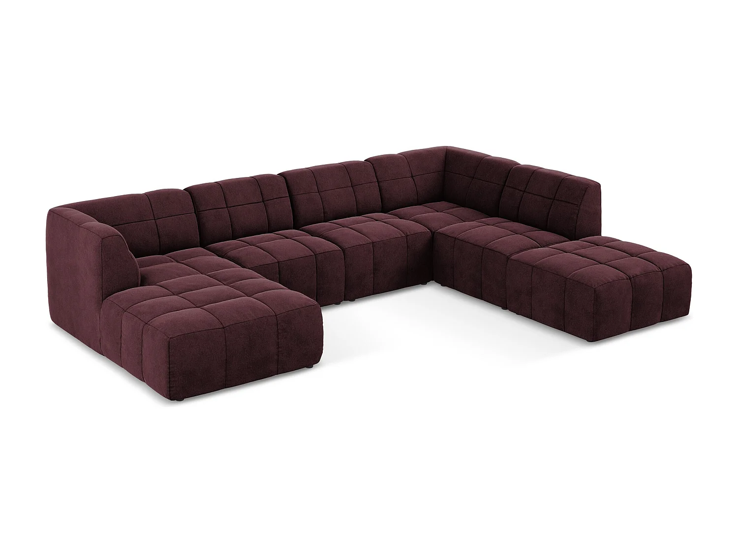 Canapé panoramique 5 places en velours - bourgogne - ALOHA