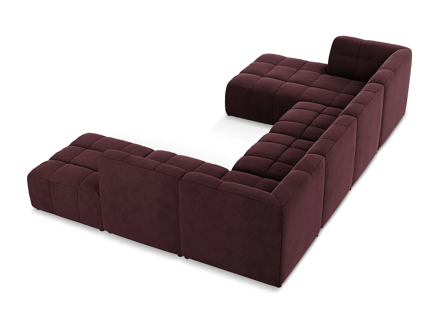 Canapé panoramique 5 places en velours - bourgogne - ALOHA