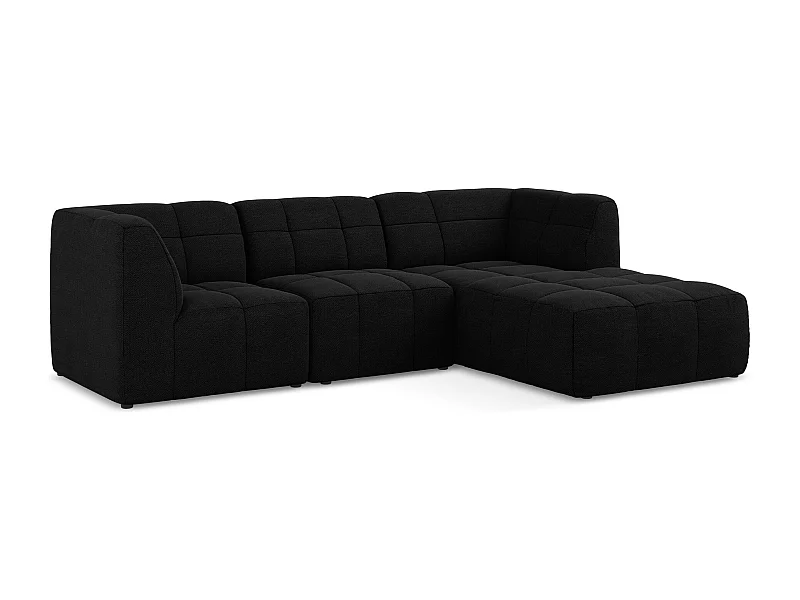 Canapé d'angle 3 places modulaire droit en tissu bouclette - noir - ALOHA