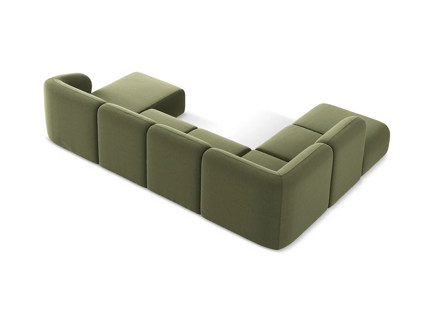 Panoramische hoekbank links van olijfgroen velours - LANI