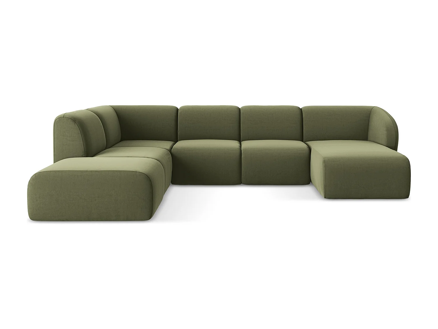 Canapé panoramique 5 places gauche en velours - olive - LANI