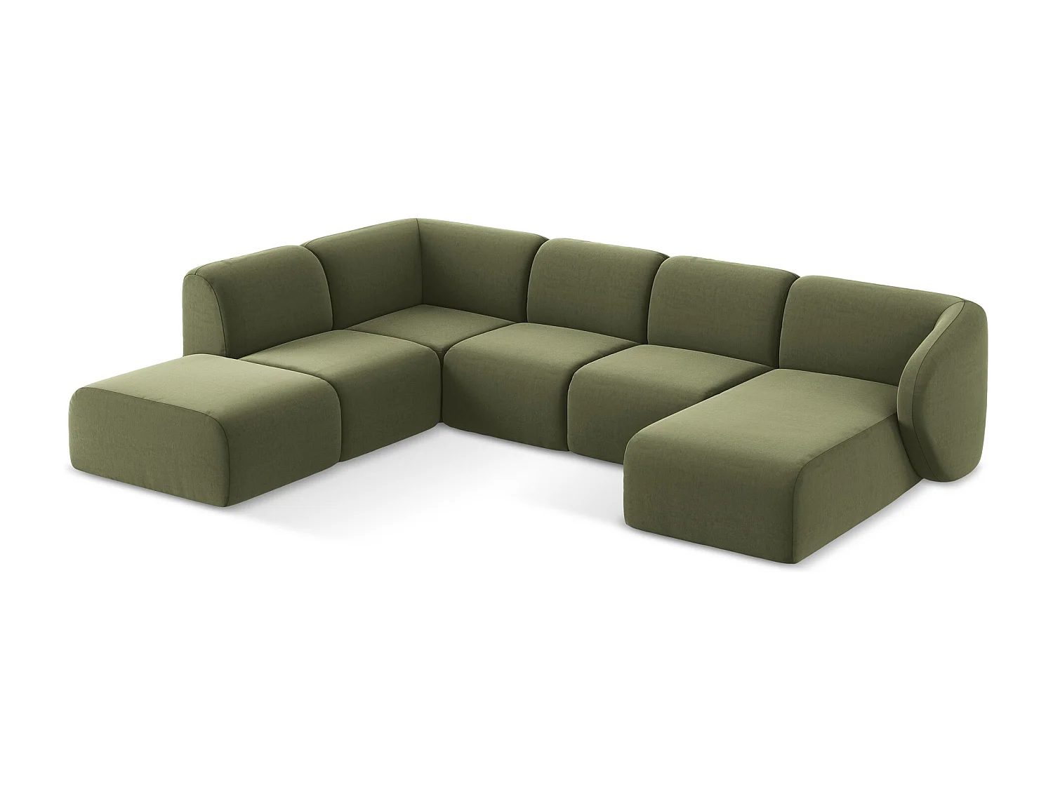 Canapé panoramique 5 places gauche en velours - olive - LANI