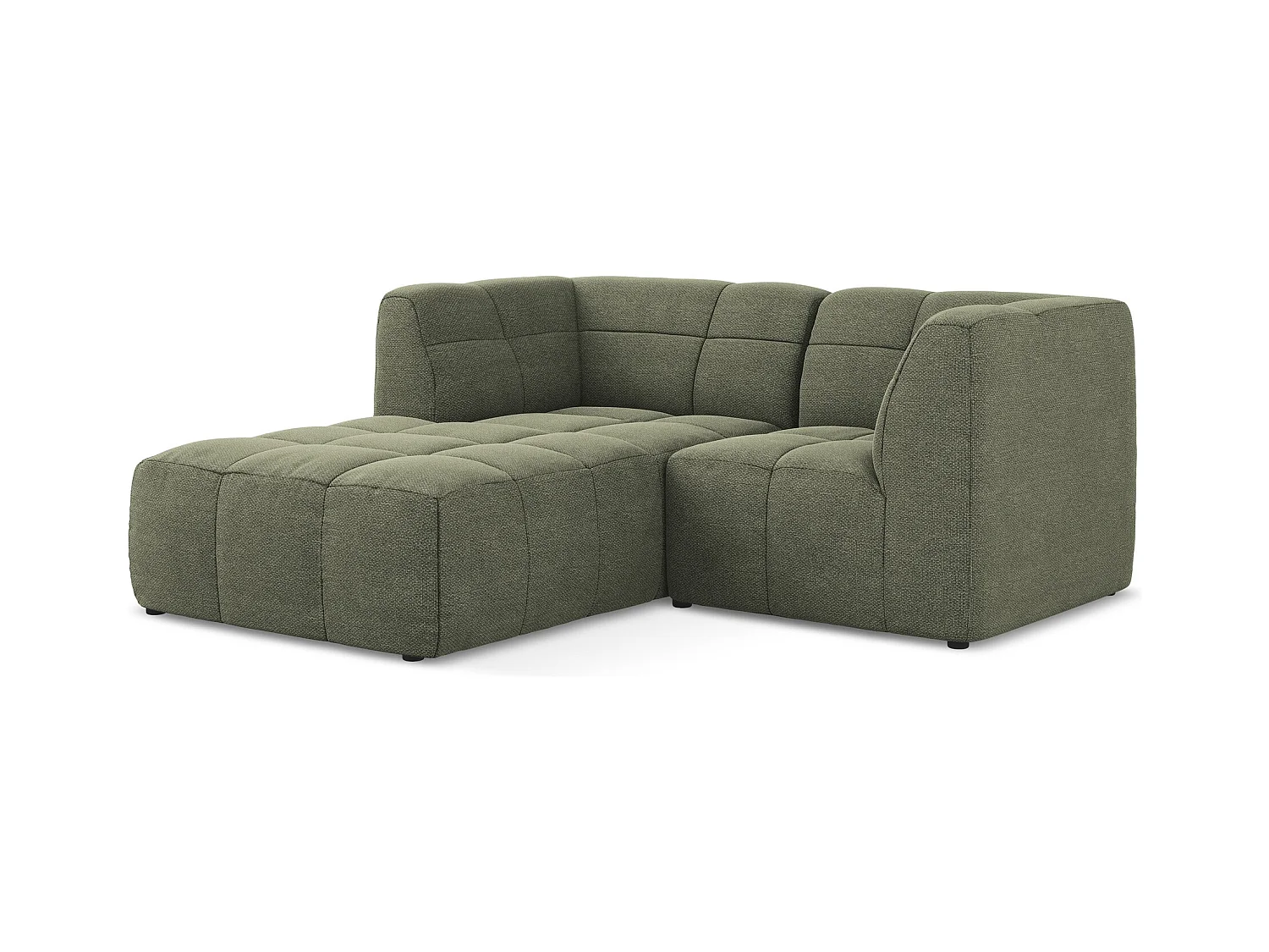 Canapé d'angle 2,5 places modulaire gauche en tissu bouclette - olive - ALOHA